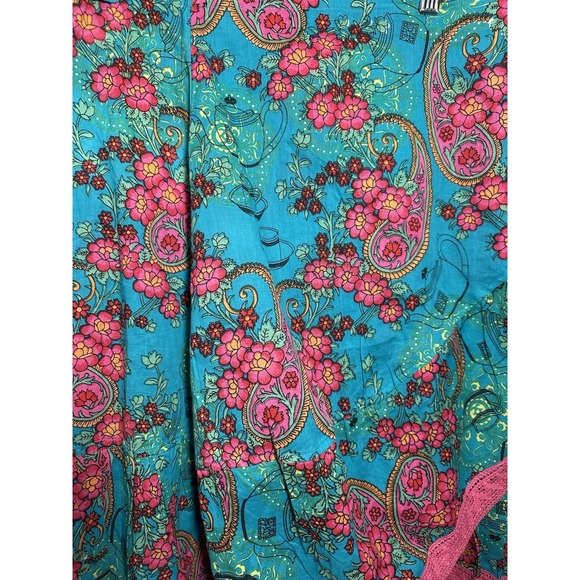 Karma Verona Wrap Skirt One Size Lace Trim Boho Floral Handcrafted Teal Pink NWT - Picture 6 of 6